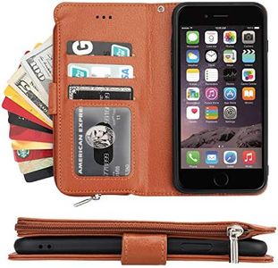 Cavor for iPhone 6 Plus/iPhone 6s Plus Case,PU Leather Zip Pocket Wallet Flip Cover Case Magnetic Closure Book Design with Kickstand Feature & Card Slots Compartment for iPhone 6s Plus(5.5")-Brown