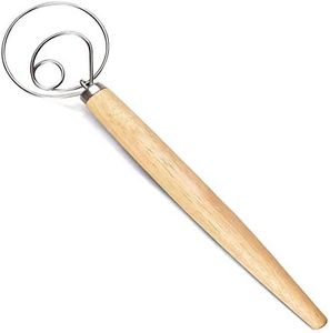 Danish Dough Whisk Bread Making Tools Stainless Steel Danish Dough Hook Bread Dough Mixer Hand Bread Dough Whisk for Pastry, Baking Cake, Dessert, Sourdough, Pizza, with Wooden Handle, 13 inch