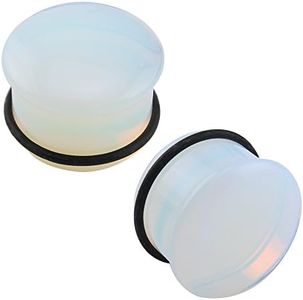 ZS Single Flare Clear Opalite Moonstone Ear Plugs and Tunnels with O-Ring Stretcher Expander Pair (00g(10mm))