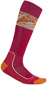 Icebreaker Merino Ski+ Light Wool Socks for Women, Knee High, Over The Calf - Comfy, Breathable High Socks for Women with Seamless Toe, Cushioned Instep - Electron Pink/Earth/Snow, Medium