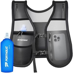 PORTHOLIC Running Vest for Women Men with 470ml/17oz Water Bottle |Adjustable Hydration Vest|Reflective |Lightweight |6 Pockets |Breathablefor Running Accessories for Hiking Running (Black,Large)