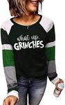 What Up Color Block Baseball T-Shirt for Women Christmas Casual Splicing Long Sleeve Shirt Tops Blouse, Green, Large