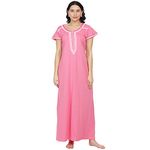 HONEYDEW Women's Hosiery Cotton Printed Night Suit Night Gown Lounge Wear Maxi Sleepwear Nighty (Free Size) Rani Pink