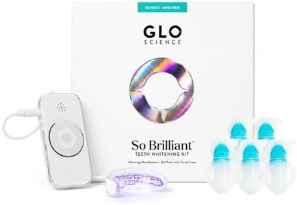 GLO Science So Brilliant Tooth Whitener Set – Fast, Sensitivity Free Teeth Whitening Technology – Includes Warming Mouthpiece with LED Light, 6% Hydrogen Peroxide Gel Pods, Lip Balm, & Travel Case