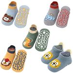 Exemaba Baby Ankle Non Slip Grips Socks 5 Pairs Toddler Cartoon Anti Skid Socks(Style A, L/3-5T)