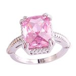 Psiroy 925 Sterling Silver Plated Emerald Cut Simulated Pink Topaz Milgrain Wedding Ring for Women, Sterling Silver, Cubic Zirconia