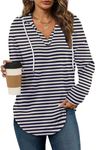 Bofell Fall Clothes for Women 2024 Trendy Oversized Sweatshirts Dressy Tops Trending Hoodies Stripe Navyblue 2XL