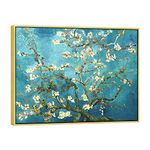 Wieco Art Framed Art Almond Blossom Floral Giclee Canvas Prints of Van Gogh Famous Oil Paintings Reproduction Flowers Pictures on Canvas Wall Art for Bedroom Home Decorations P1XH-5070-GF