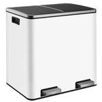 Clevich 48L Dual Kitchen Trash Can, Stainless Steel Pedal Rubbish Bin, Double Compartment Recycling Waste Baskets with Removable Liner Buckets, Soft-Close Lid & Wide Pedal, for Home, Office (White)
