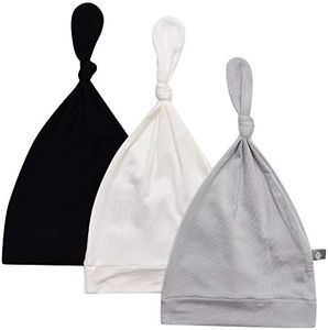 KYTE BABY Rayon Made from Bamboo Baby Beanie Soft Knotted Caps, 0-3 Months, Midnight, Cloud, and Storm, 3 Pack