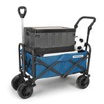 WHITSUNDAY Collapsible Folding Garden Outdoor Park Utility Wagon Picnic Camping Cart with 8“ Bearing Fat Wheel and Brake (Standard Size(Plus+) 8" Wheels with Push Bar, Ocean Blue)