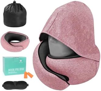 Ergonomic Travel Neck Pillow with Stowable Hood, Neck Pillow, Premium Memory Foam, 360º Contoured Design, Washable Cover, Complete Travel Set, for Aeroplane (Ruby-red)