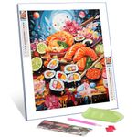 Japanese Cuisine Diamond Painting DIY 5D, Numbering Kit,Graffiti Delicious Sushi Artwork Lemon and Sakura Wall Art Food Crystal Rhinestone Pictures Fast food Art Home Decor Adults Gift(12''Wx 16''H)