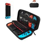 Case for Nintendo Switch,Protective Hard Shell,Switch Travel Carrying Case,Rubberised Handle,Pouch for Nintendo Switch Console and Accessories,20 Game Cartridge,with 1-pack Tempered Glass Screen Protector for Nintendo Switch (Black)