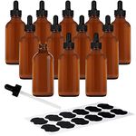 BELLE VOUS Amber Glass Dropper Bottles (12 Pack) - 60ml Pipette Dropper Bottle for Essential Oils, Tincture, Aromatherapy Blends - Brown Glass Bottles