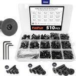 FullFun 510PCS M3 M4 M5 Hex Socket Flat Head Screw Bolts Nuts Assortment Kit, Alloy Steel Metric Screws with 3PCS Allen Wrenches, Allen Socket Hex Drive Black Machine Screws Set