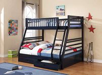 SS WOOD FURNITURE Sheesham Wood Elvira Twin Over Queen Size Bunk Bed with 2 Drawer Storage for Bedroom (Navy Blue Finish)