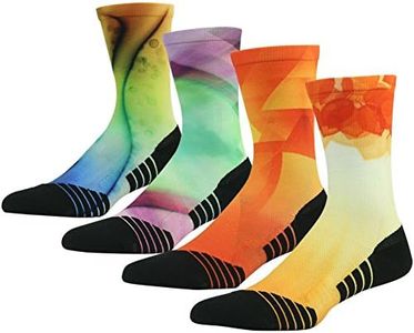 HUSO Colorful Pattern Athletic Socks Crazy Fun Colored Socks for Men Women Orange Cycling Sports Crew Socks for Basketball 4 Pairs (Multicolor, L/XL)