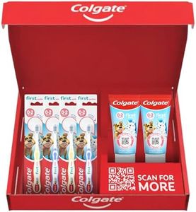 Colgate Kids Toothpaste Set 0-2 years with 2x Colgate First Smiles Toothpaste & 4x Colgate Kids Toothbrushes 0-2 Years |protects milk teeth| dentist recommended level of fluoride | extra soft bristles