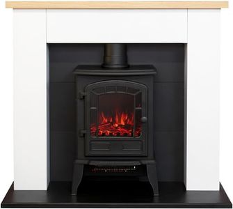 Adam Chester Fireplace in Pure White with Sureflame Ripon Electric Stove in Black, 39 Inch