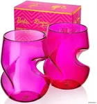 Dragon Glassware x Barbie Stemless Wine Glasses - Stemless Wine Glass Set with Finger Indentations - Set of 2, 16 oz Pink & Magenta Short Wine Glasses Set - Red Wine Glasses - Naturally Aerates Wine