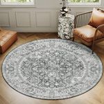 Grey Round Rug 4ft Area Rug Vintage Rug Indoor Thin Rug Deerly Retro Accent Rug Distressed Carpet Floral Print Circle Rug 4' Round Boho Rug Non Slip Bedroom Living Room Dining Room