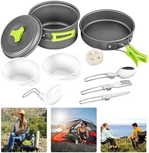 Camping Cookware Mess Kit 11Pcs Portable Outside Camping Cooking Set Camping Pots Pans Outdoor Camp Cook Set with Fork Spoon Bowls Backpacking Cookware for Outdoor Camping Hiking Picnic (Green)