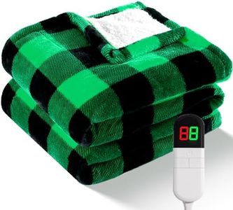 Electric Heated 62"x 84" Sherpa Buffalo Plaid Christmas Twin Blanket with 6 Heating Levels & 10 Hours Auto Off, Fast Heating Warm Washable Blanket with Over-Heat Protection, ETL Certification, Green