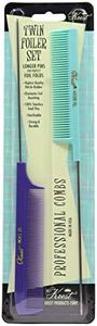 (Vintage Purple & Green) - Krest Pintail Combs Weaving Foiling Fine Tooth Rattail Hair Cutting Comb Colours 2 Pc. (Vintage Purple & Green)