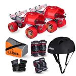 JJ Jonex Kids Tenacity Adjustable Skates Combo Set with Helmet, Knee & Elbow Pads, Gloves, Bag, Key, Black and Red Suitable for Age 11+ Large Size