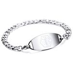 MOWOM Medical Alert Bracelet Custom Engraved Identification Allergy Life Medic Name ID for Men Women Stainless Steel Link Chain - Bundle with Emergency Card, Holder (Style 05, 7.0 Inches)