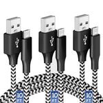 Micro USB Charging Cable 10/10/10FT, 3 Pack Nylon Braided Charger Cables for Samsung, Nexus, LG, Smartphones, Tablets, Kindle, Game Consoles, Cameras, Hard Drives, and More, Black&White