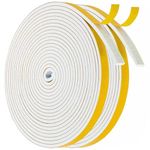 Draught Excluder Weather Stripping Toam Strip Tape Seal Self Adhesive for Door Window Against Cold Draught/Anti-Collision/Soundproof/Waterproof/Dustproof 6mm(W) x3mm(T), 2 Rolls Total 20M Long White