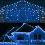 240LEDs Waterfall Icicle Christmas Lights 5m - Multifunction 8 Light Modes, Timer Clear Cable Indoor/Outdoor Low Voltage Connectable Waterproof Christmas Decoration, Blue