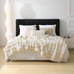 DREAMLANDING Faux Rabbit Fur Luxury Plush Sherpa Throw Blanket Reversible Fuzzy Warm Cozy Fluffy Fur Blanket for Bed Sofa Couch Home Decor (Beige Tie-dyed, 150 * 200cm)