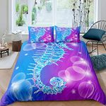 Richhome 3D Crystal Bedding Set for Kids Children Double Fish Animal Beauty Comforter Cover Seahorse Duvet Cover Bedspread Cover 3pcs Bedding Set