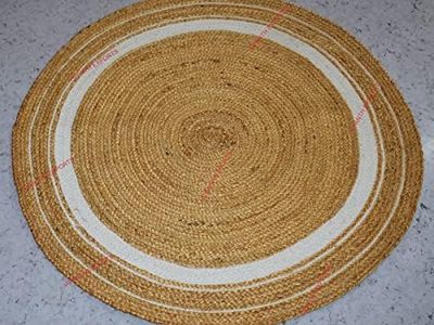 Vipanth Natural Jute Rug Handmade Beige with White Border Round Area Rug Hand Braided Rug for Home Decor (8 x 8 Feet Round)