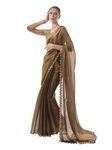 ORHANS Women's Organza Lightweight Lace Work Saree With Art Silk Sequence Work Golden Unstitched Blouse Piece (Mahendi)