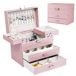Dajasan Jewelry Boxes for Women Girls, Jewelry Storage Organizer, 4 Layers Large Jewelry Organizer Box with 2 Drawers for Friends, Wife or Mother Gift (Pink)