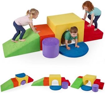 COSTWAY Toddler Climb and Crawl Foam Play Set, 6 Piece Educational Soft Foam Climbing Blocks, Indoor Baby Activity Play Structures for Climbing, Sliding, Crawling (Yellow+Red)