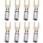 Greluma 8 Pcs 24K Gold Y Plug U fork Banana Plug 45 Degree Screw Spade Connector for Speaker Wire DIY, Corrosion-Resistant, 4 Black and 4 Red