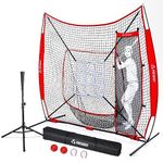 Patiassy 7 ft x 7 ft Baseball Softball Hitting Pitching Practice Net with Batting Tee and Batter Portable Baseball Net with 2 Weighted Baseballs, 2 Baseballs, Carry Bag and Strike Zone