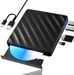 5 in 1 External Blu Ray Drive, Portable Blu Ray Player with USB 3.0 Type-C, CD DVD Burner 3D Blu Ray with SD/TF Port, Blu Ray Drive Compatible with Windows Laptop Desktop, Bluray Player for PC
