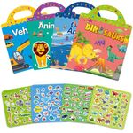 Reusable Sticker Books for Kids 3-6 Toys, Includes 4 Themes Animals, Dinosaurs, Ocean, Vehicles, Reusable Waterproof Sticker Story Book for Toddlers Boys Girls