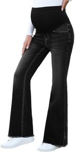 BLENCOT Womens Maternity Pants Flare High-Rise Stretchy Bell Bootcut Jeans Denim Over Belly Pregnancy Jeans for Women with Pockets Black 2XL
