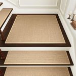 PADOOR Stair Treads Non Slip Indoor Stair Tread Matching-Mat, Square Stair Treads for Wooden Steps, Machine Washable Stair Carpet Landing Mat for Kids and Pets, Beige, 31x31