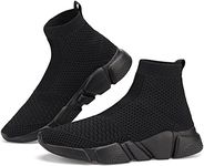 Santiro Walking Shoes for Men Lightweight High Top Sneakers Breathable Knit Socks Athletic Running Shoes Fashion Gym Sports Shoes All Black 12 US