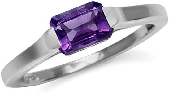 Silvershake Genuine Dark Purple Octagon African Amethyst February Birthstone 925 Sterling Silver Solitaire Gemstone Ring Size 7.5