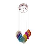 Lpraer Tree Life Agate Slices Wind Chimes 7 Chakra Reiki Healing Stone Colorful Handmade Wall Hanging Ornament for Outdoor Indoor Home Decor