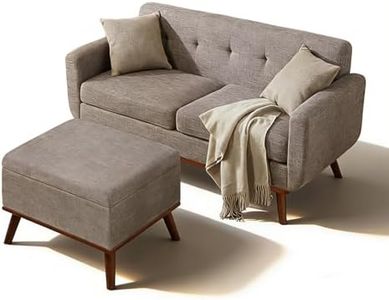 Kingfun 65" W Loveseat Sofa with Ottoman Coffee Table, Mid Century Modern Decor Love Seat Couches and Ottoman with Storage for Living Room, Button Tufted Upholstered Love Seats Furniture Set, Grey